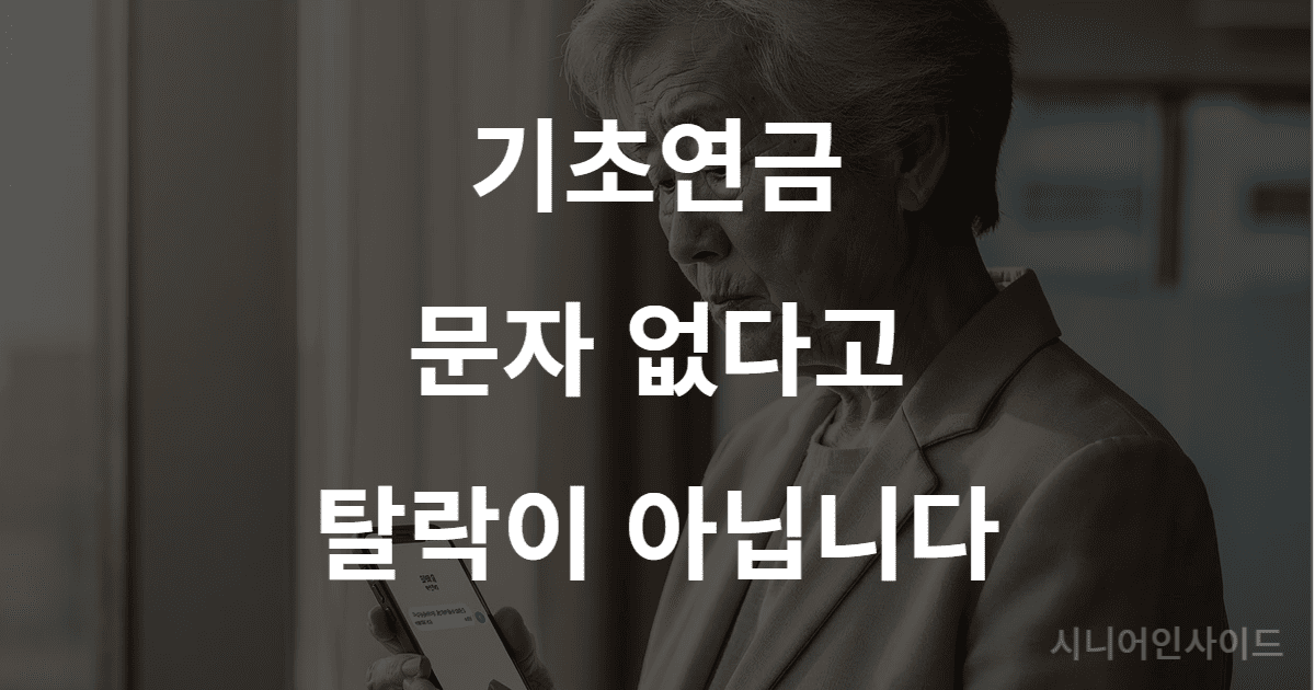 기초연금 문자 안 옴 — 스마트폰을 걱정스럽게 확인하는 노인 여성