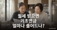 노인 부부가 임대소득과 기초연금 서류를 검토하는 모습
