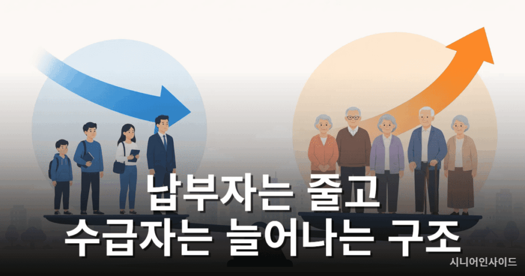 국민연금 기금 고갈 원인인 저출산 고령화 인구구조 변화 도식