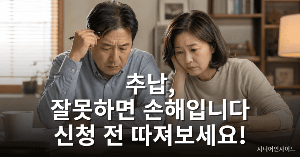 국민연금 추납 신청 전 손익 여부를 상담하는 중년 부부