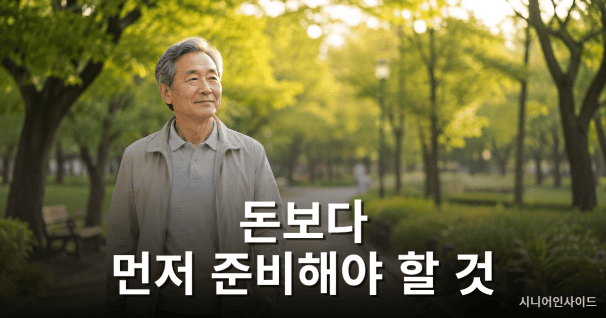 노후 준비를 위해 공원을 산책하며 여유로운 시간을 보내는 시니어의 모습