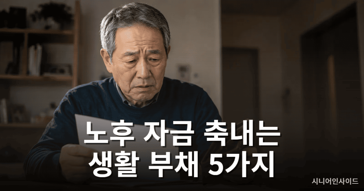 노후 자금 생활 부채를 유발하는 고정 지출을 보며 고민하는 시니어 남성의 모습