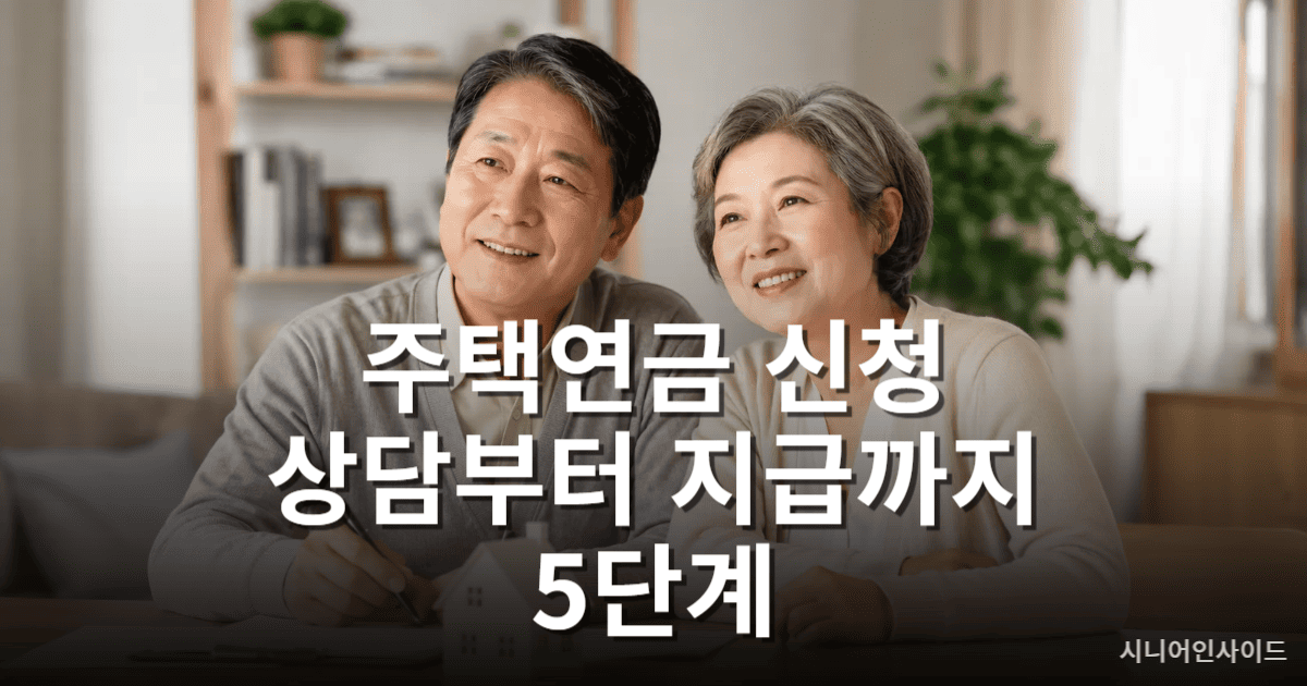 주택연금 신청방법을 상담하는 노부부와 주택 모형 이미지