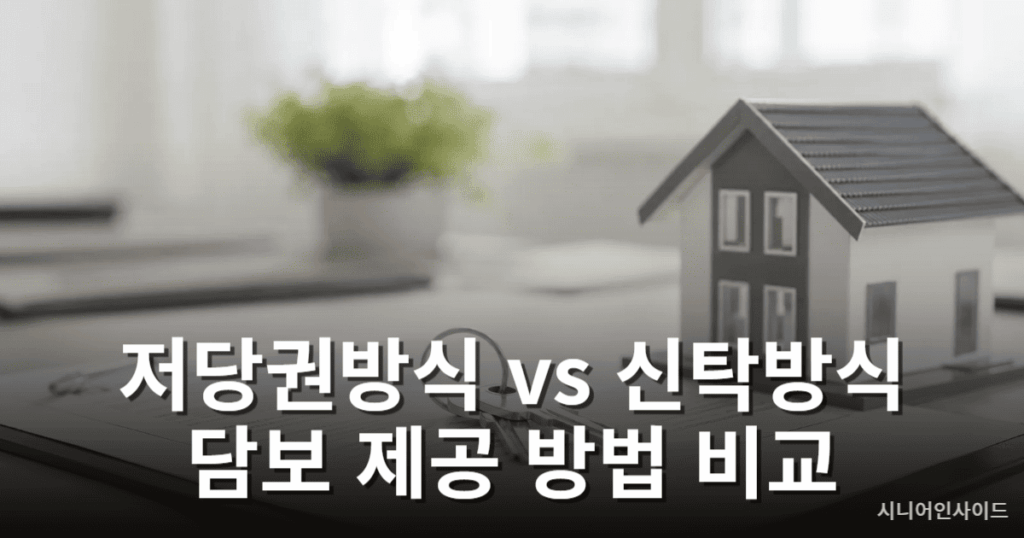 주택연금 저당권방식과 신탁방식을 비교하는 계약서와 주택 열쇠 이미지